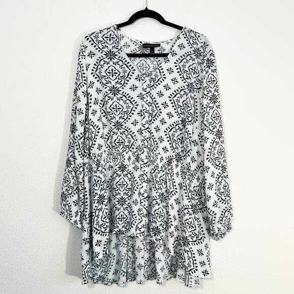Lane Bryant 22 Top Womens Swing Plus Size Boho Flowy Button Lagenlook Floral - Picture 1 of 6